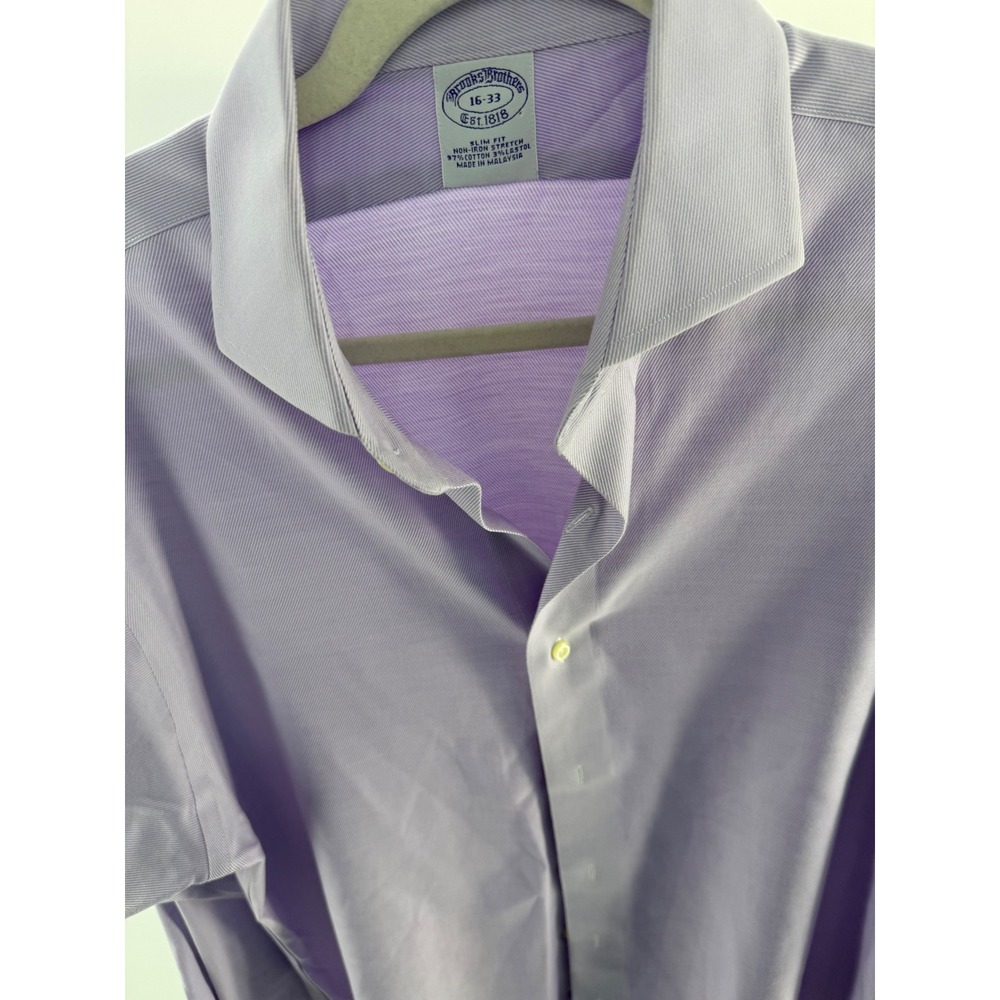 Brooks Brothers Slim Fit Non-Iron Stretch Dress Shirt Lavender French Cuff 16-33